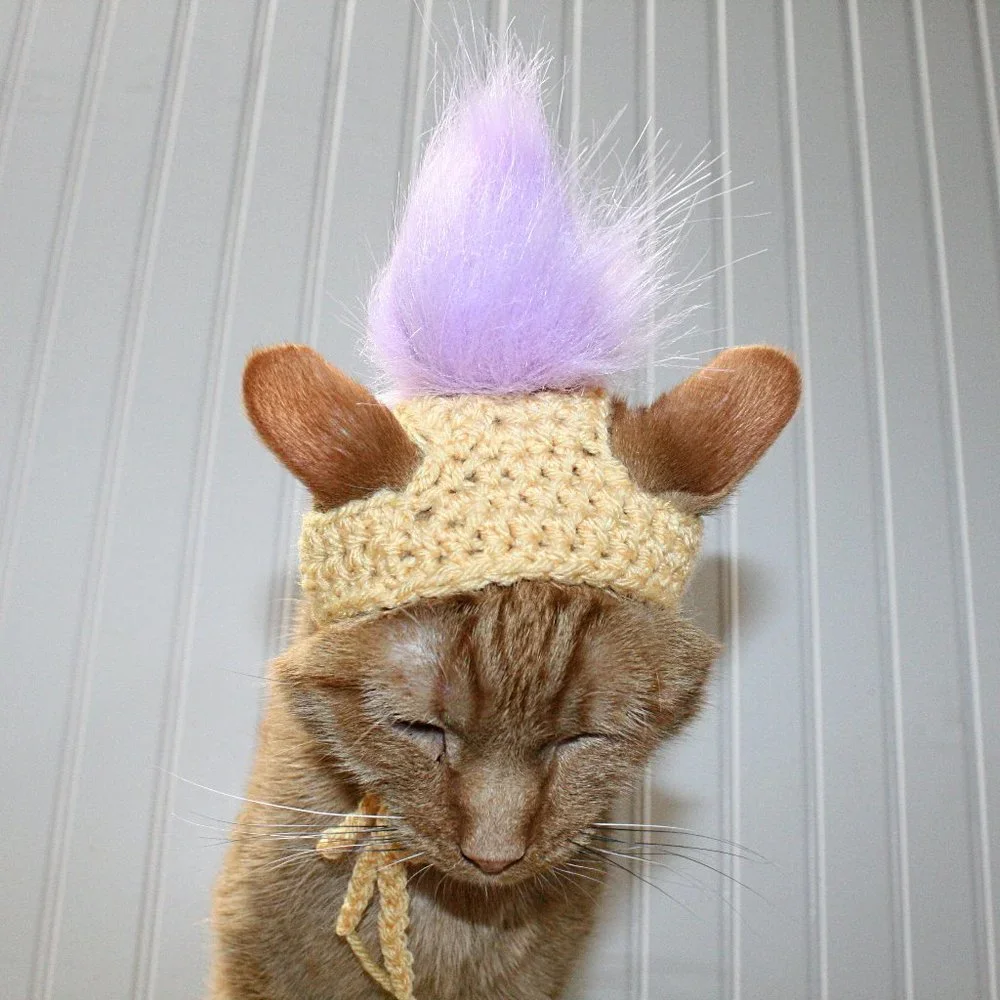 HAND CRAFTED Hat Crochet Troll Hair Wig Cat Hat Costume Photo Prop
